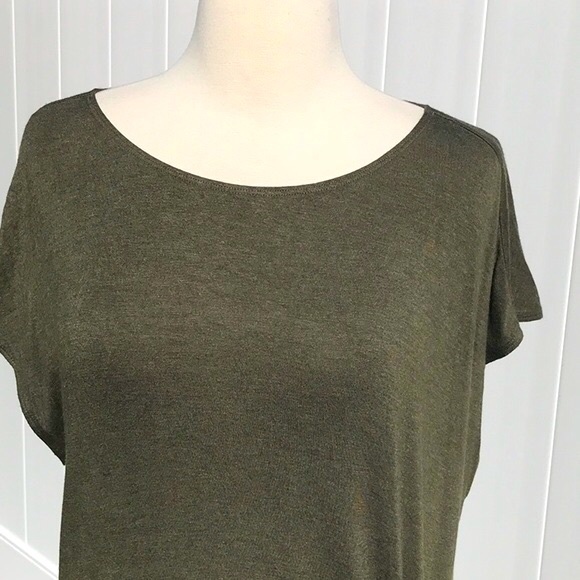 Max Studio Olive Green Couper Cut Cap Sleeve Knotted T Shirt Size Medium - Picture 3 of 16